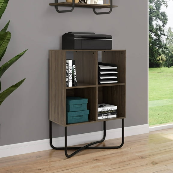 Techni Mobili Modern Geometric Bookcase, Walnut RTA-983BC-WAL
