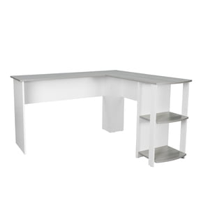 Techni Mobili Modern Engineered Wood L-Shaped Computer Desk with Shelves in Gray