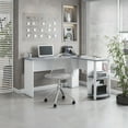 Techni Mobili Modern LShaped Desk with Side Shelves, Grey