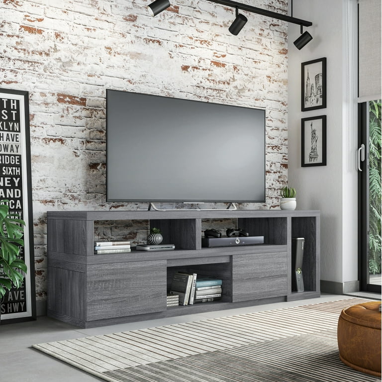 Techni Mobili Modern TV Stand Console for TV s up to 65 made with Engineered Wood Grey Finish RTA 7050 GRY