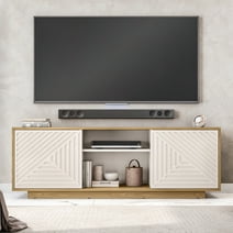 Techni Mobili Modern TV Stand for TV’s up to 70” with 2 Storage Cabinets with Patterned Doors, Oak