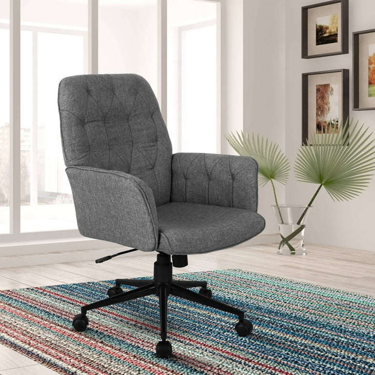 Techni Mobili Modern Upholstered Tufted Executive Chair with Arms Grey