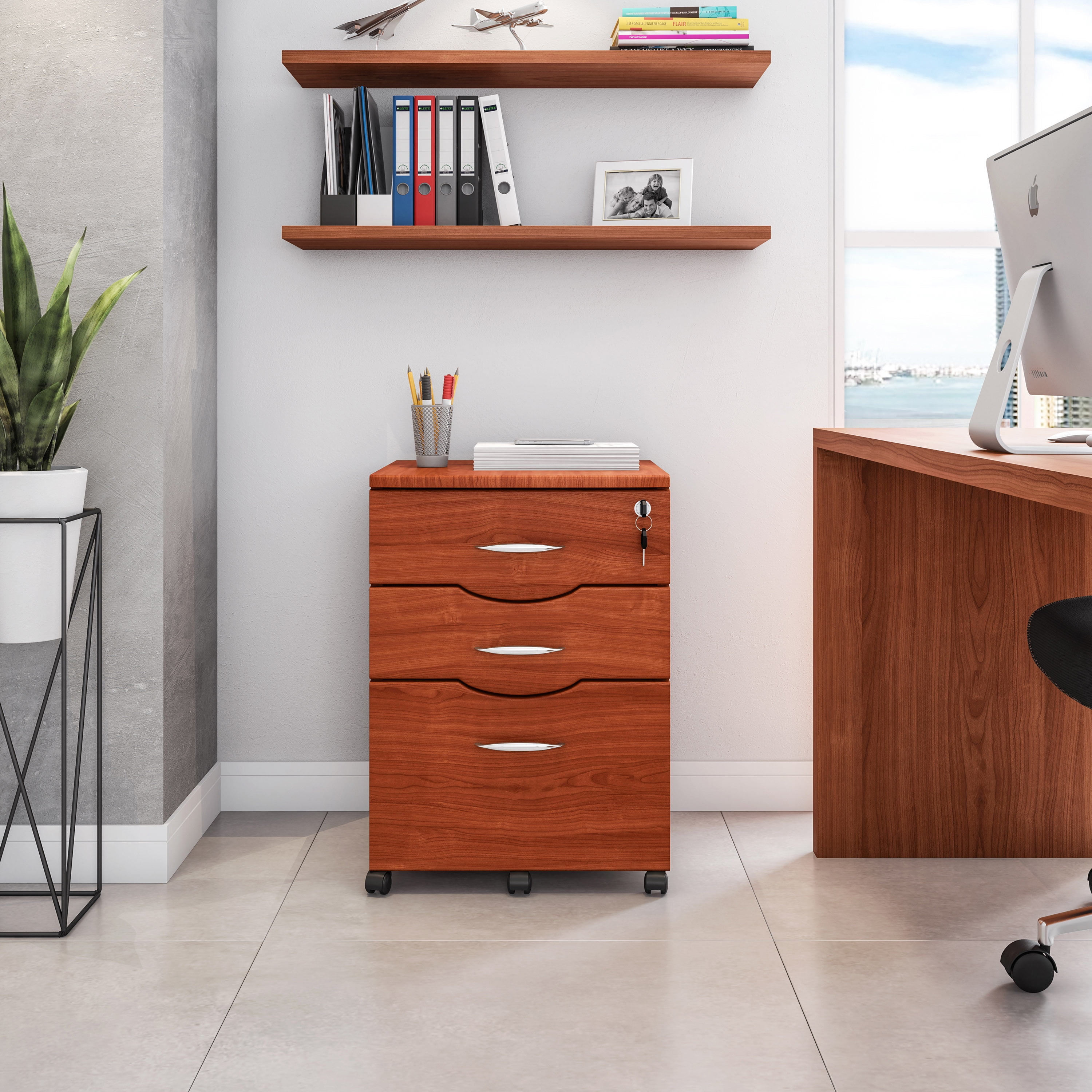 Techni Mobili Rolling File with Glass Top, Grey