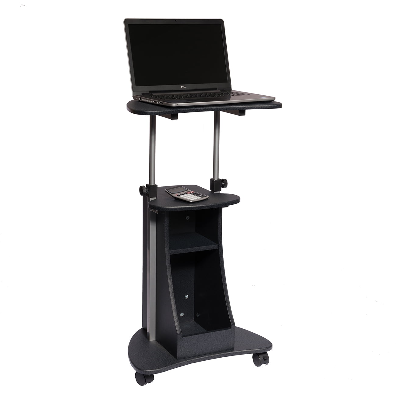 Techni Mobili Mobile Sit to Stand Rolling Adjustable Height Laptop Cart with Storage and Raising Workstation Graphite Walmart