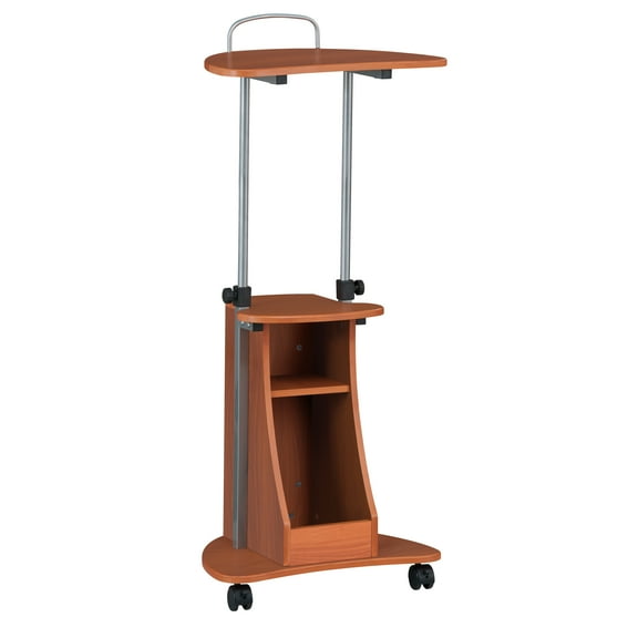 Techni Mobili Cadmus Sit-to-Stand Rolling Laptop Cart with Storage in Wood Grain RTA-B002-WG01