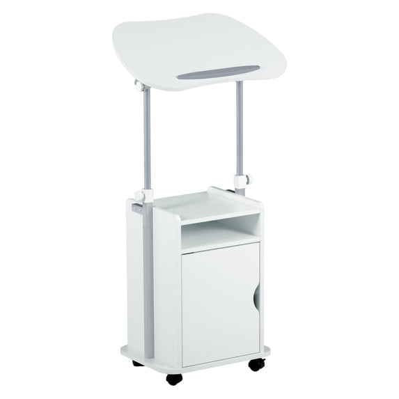 Techni Mobili Adjustable Laptop Cart – White Rolling Desk with Storage, Height Adjustable Sit/Stand Workstation