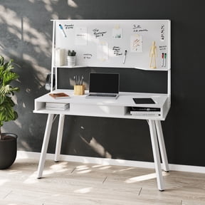 Techni Mobili Study Computer Desk with Storage and Magnetic Dry Erase White Board, White RTA-4820D-WHT