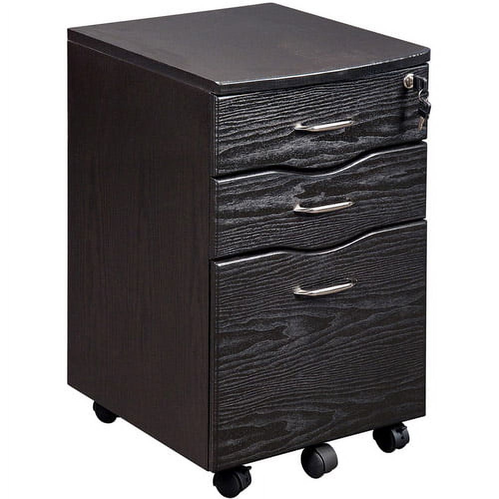 Espresso 3-Drawer Lockable Mobile Filing Cabinet