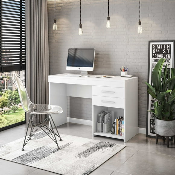 Techni Mobili White Computer Desk for Home Office or Bedroom, with Drawers Ideal for Small Spaces
