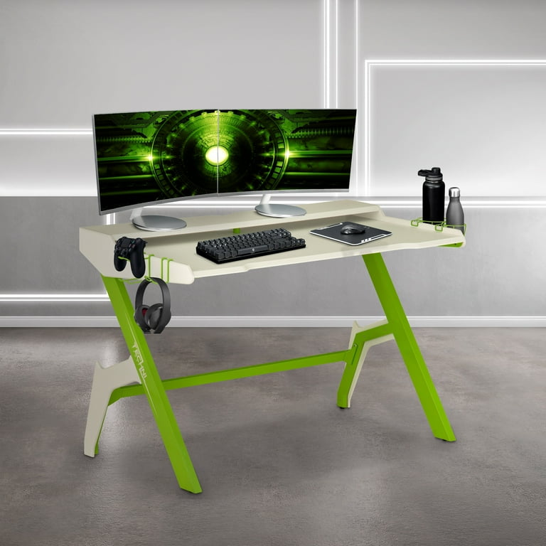 Techni Sport Gaming Desk - Two-Way Computer Desk with Elevated Monitor  Stands, CD Rack, Cup Holder, & Accessories Storage for a Complete Gaming  Setup