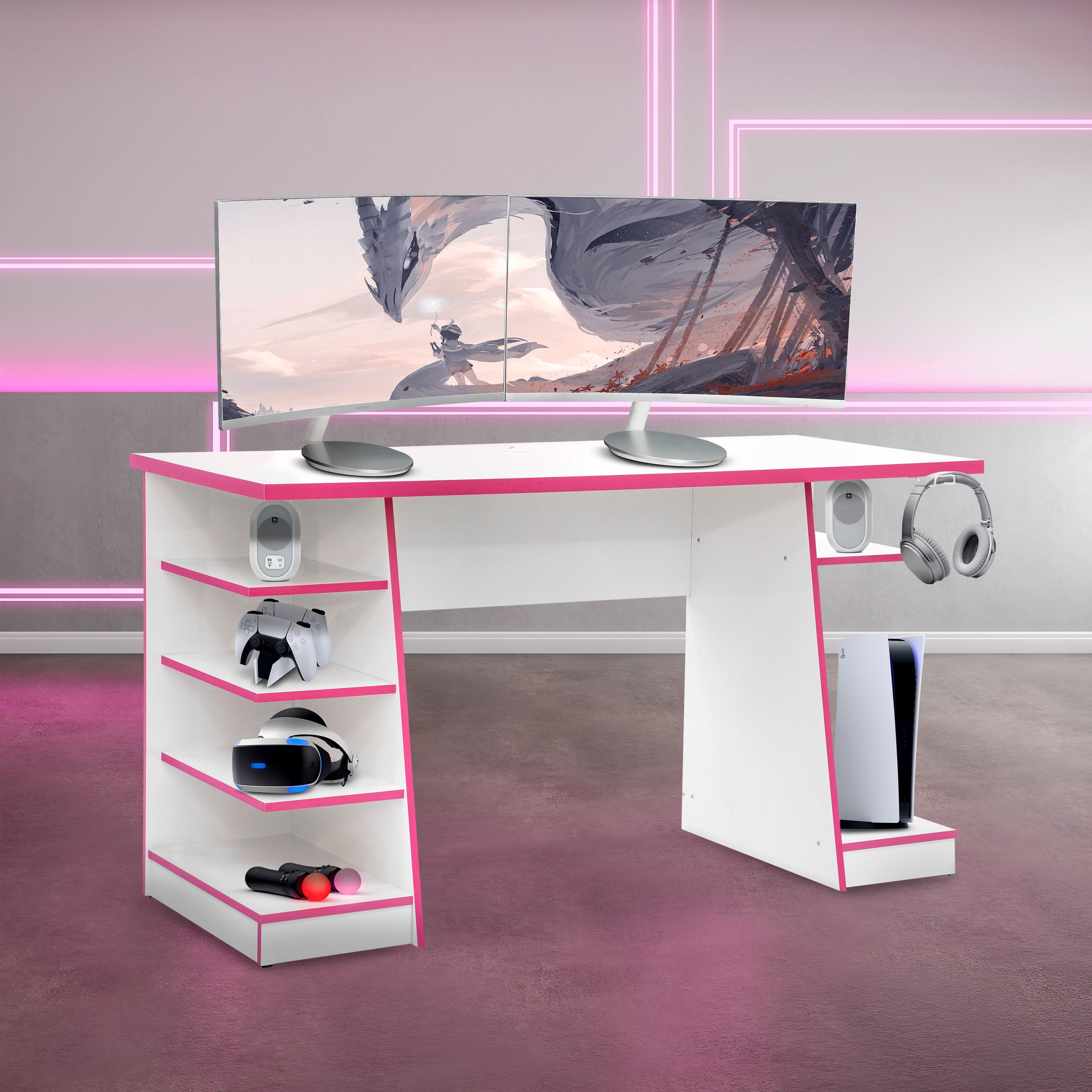 Techni Sport Jango Gaming Desk with Storage, White