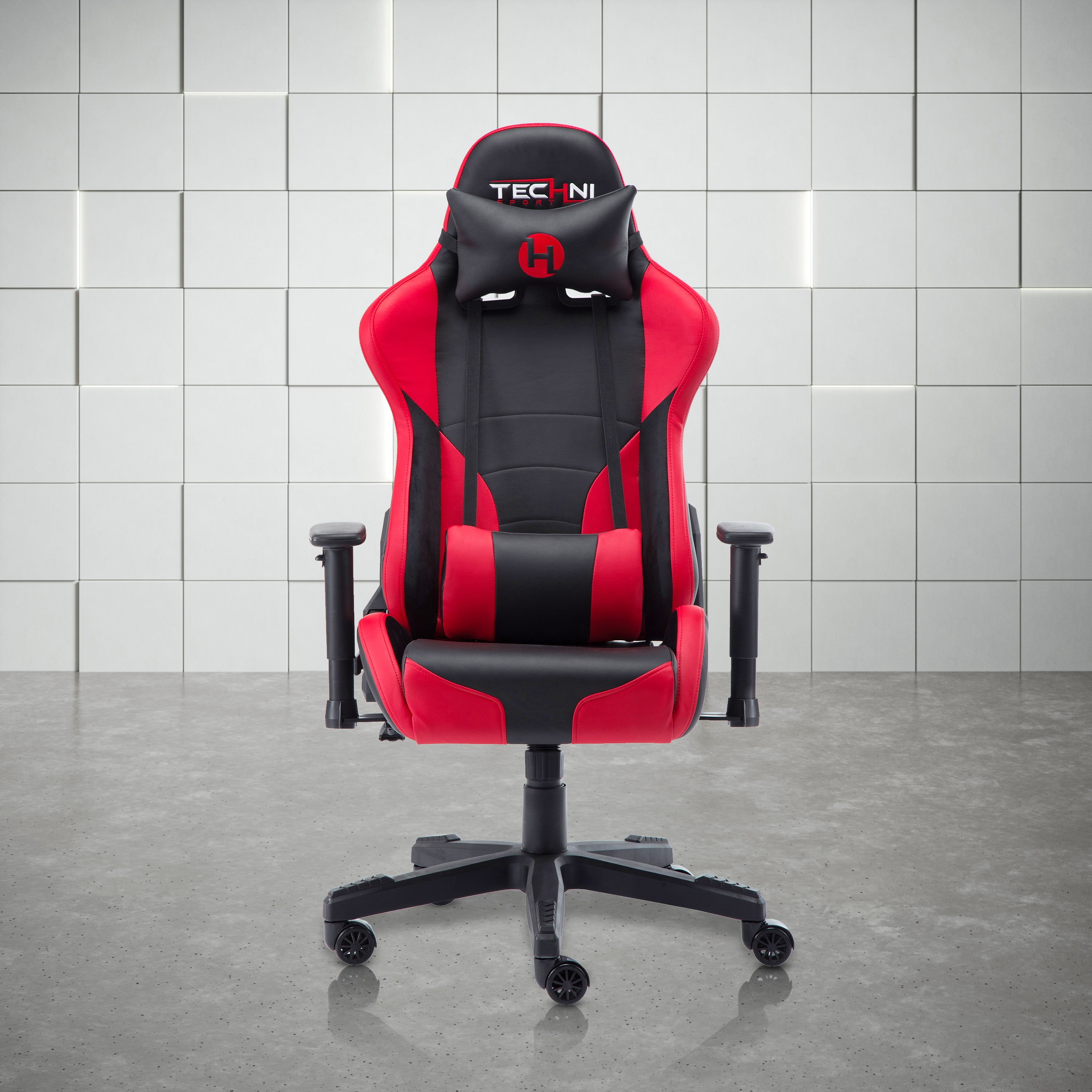 Red and Black Ergonomic PU Leather Gaming Chair with Lumbar Support
