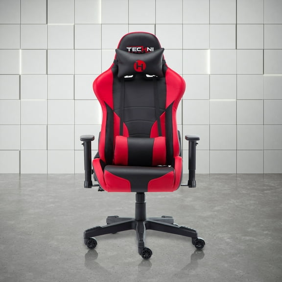 Techni Sport Ergonomic Gaming Chair with Adjustable Armrests, High Back, Lumbar and Headrest Pillow Red/Black, RTA-TS90-RED