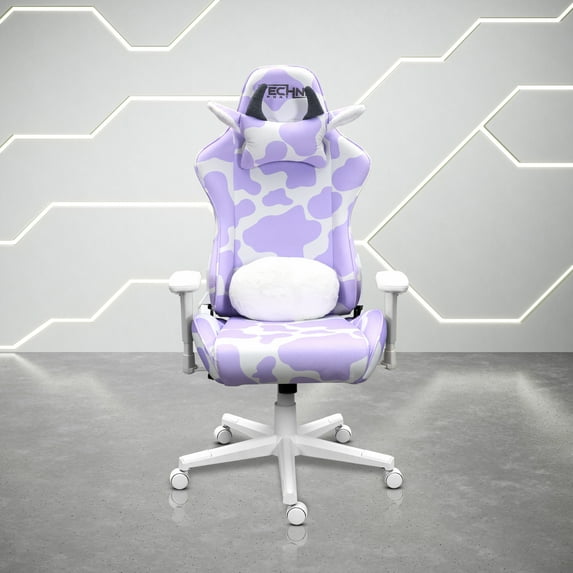 Techni Sport TS85 Lavender Cow Series Gaming Chair with Memory Foam Seat RTA-TS85-LAV