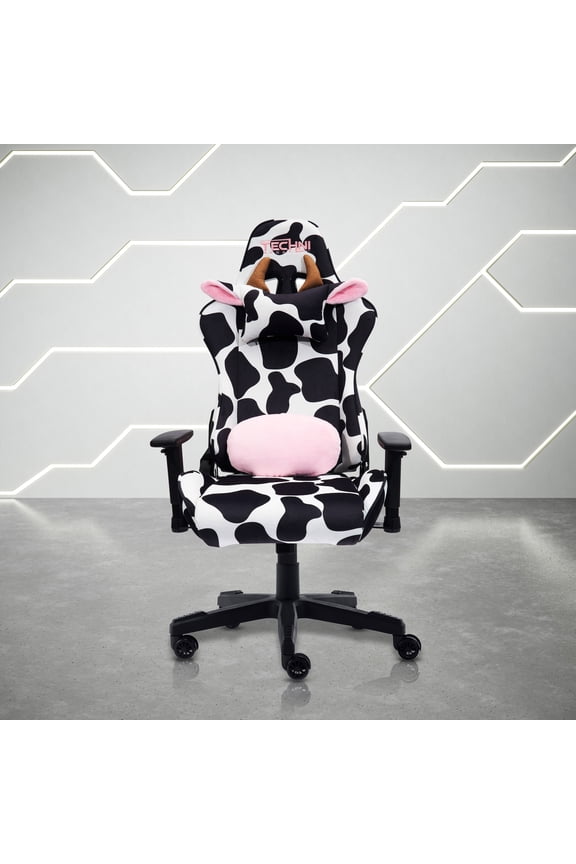 Techni Sport TS85 Luxx Series Gaming Chair with Memory Foam Seat, Black/White Cow Print RTA-TS85-COW