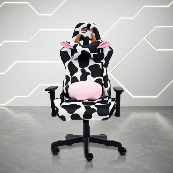 Techni Sport TS85 Luxx Series Gaming Chair with Memory Foam Seat, Black/White Cow Print RTA-TS85-COW