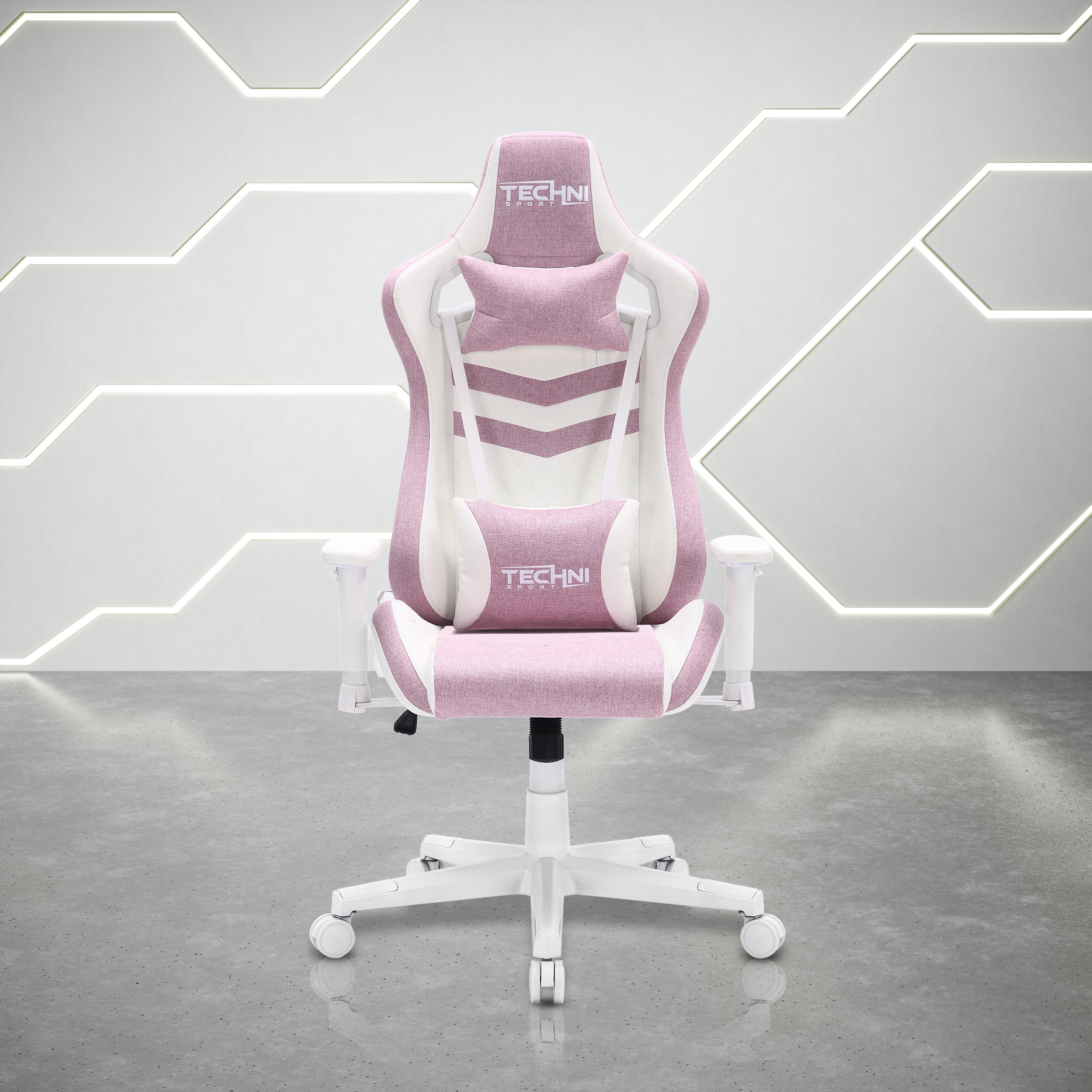 Techni Sport Pink and White Ergonomic Gaming Chair with Memory Foam