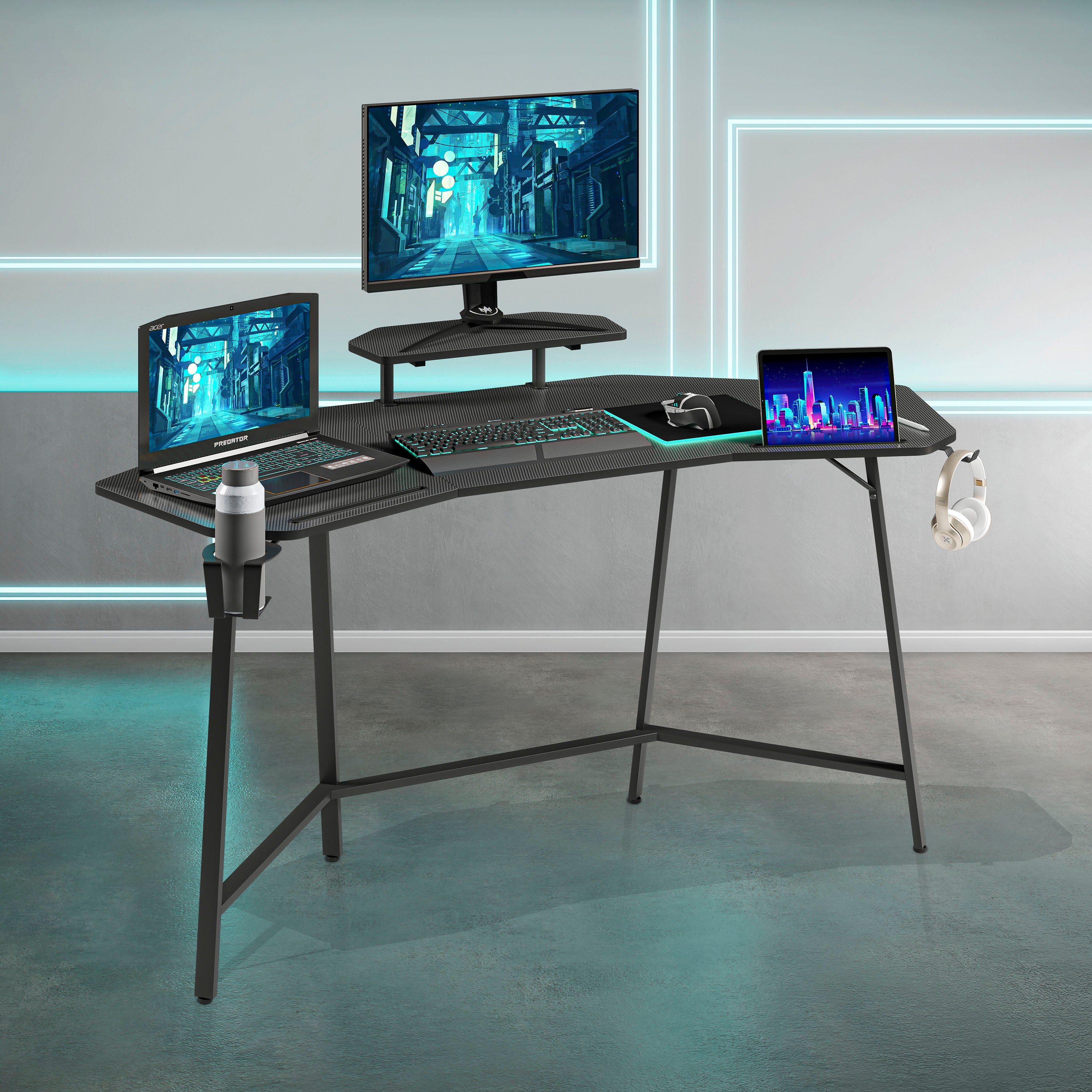 Techni Sport Ts98d Gaming Desk with Shelf Accessory Holders Black