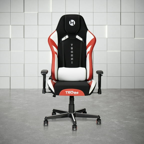 Techni Sport TSF72 Echo Gaming Chair, Black with Red and White RTA-TSF72-BK
