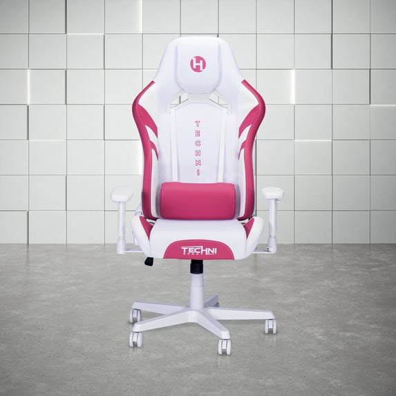 Techni Sport TSF72 Echo Gaming Chair, White with Pink RTA-TSF72-WHT