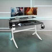 Techni Sport White Stryker Gaming Desk with Headphone Holder and Shelving, White