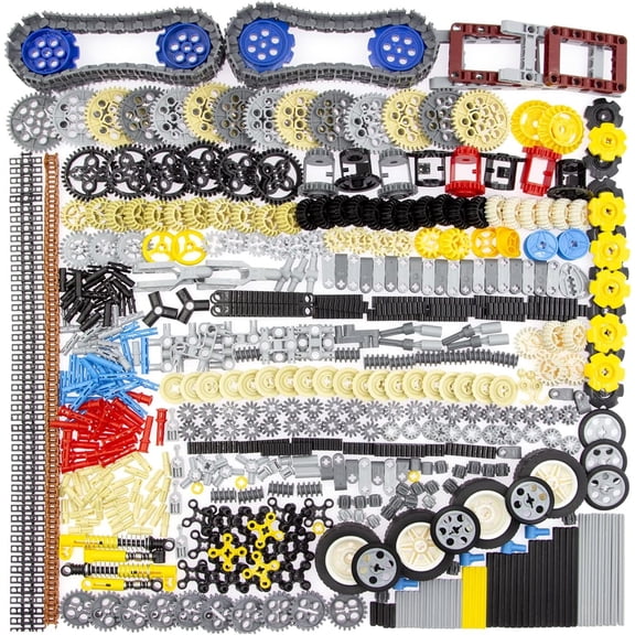 Technic Parts for Lego Kits, 900+ Pieces Car Gear Axle Pin Chain Link Tire Wheels Building Blocks Set - Compatible with Major Brands