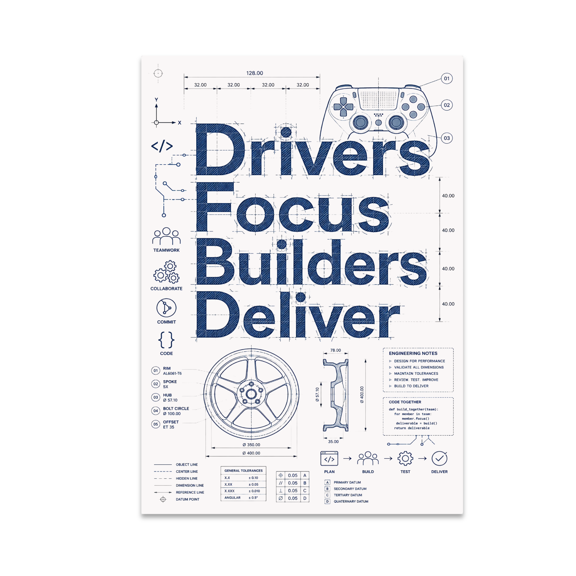 Technical Coding Blueprint - Coding Team Enthusiast - 13x19 Poster Print