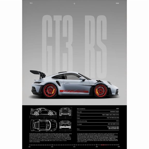 Technical Drawing Sports Car Canvas Wall Art, Minimalist Racing Vehicle Blueprint Poster for Garage & Bedroom Decor