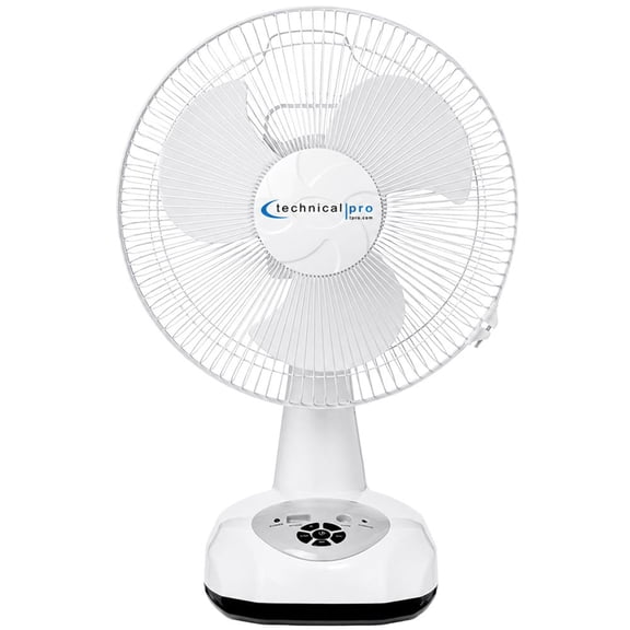 Technical Pro 12" Rechargeable Table Fan with 9 Speeds, LED Night Light & USB Power Bank, Portable Cooling Fan for Bedroom, Desk, Office & Camping