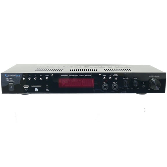 Technical Pro 1200W Integrated Amplifier Dual Mic Inputs USB SD Card MP3 Playback