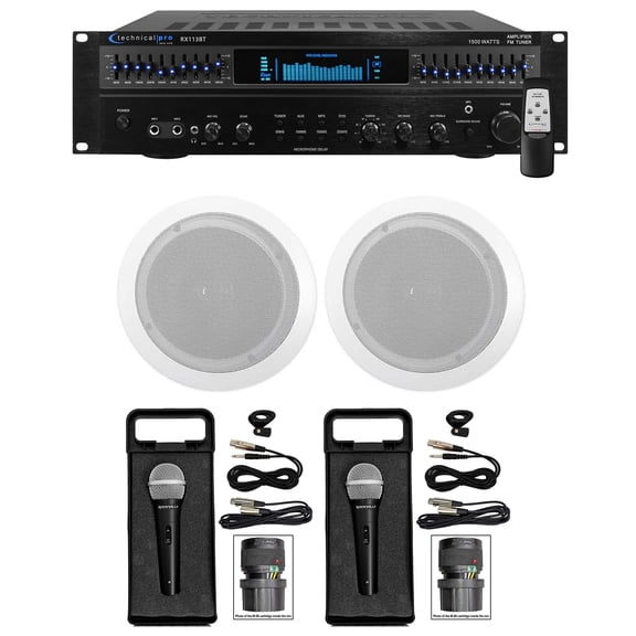 Technical Pro 1500 Watt Home Karaoke Machine System+(2) 6.5" Ceiling Speakers