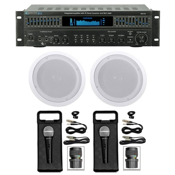 Technical Pro 1500 Watt Home Karaoke Machine System+(2) 8" Ceiling Speakers