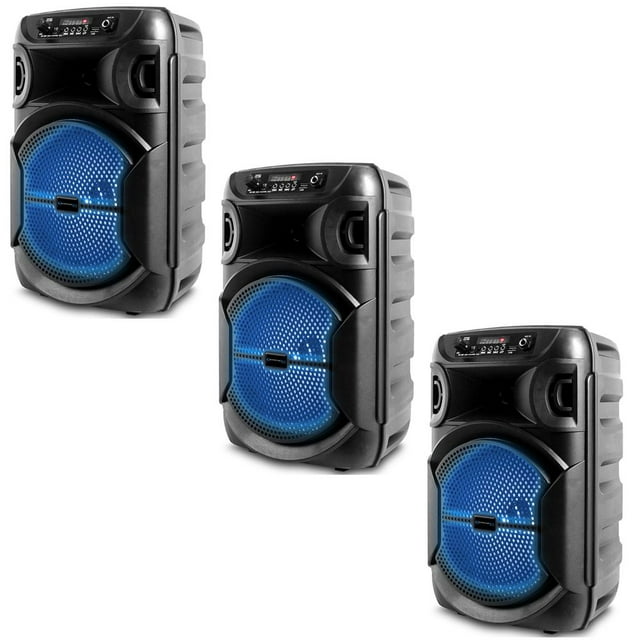 Technical Pro 3 Set  8" Portable 1000 W Bluetooth Speaker w/ Woofer & Tweeter Party PA LED Speaker w/ Bluetooth/USB Card Inputs