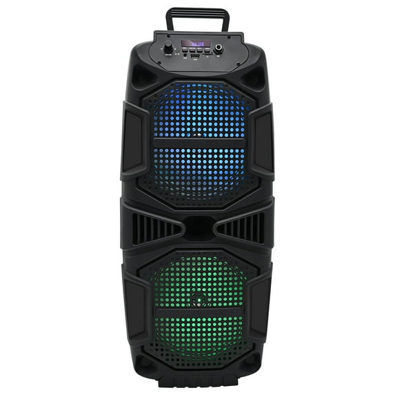 Technical Pro 400 Watt Each Rechargeable Bluetooth Speaker - Dual 8" Colorful LED Woofers TWS USB Mode SD Card FM Radio
