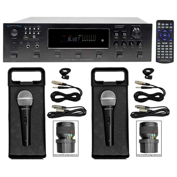 Technical Pro 6000 Watt Bluetooth Karaoke Amplifier Receiver w/ USB, SD+(2) Mics