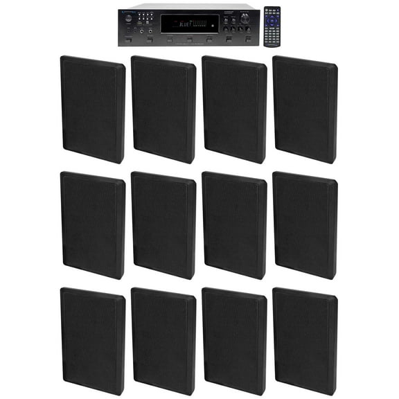 Technical Pro 6000w 6-Zone Amplifier+12 Slim Wall Speakers 4 Restaurant/Bar/Cafe