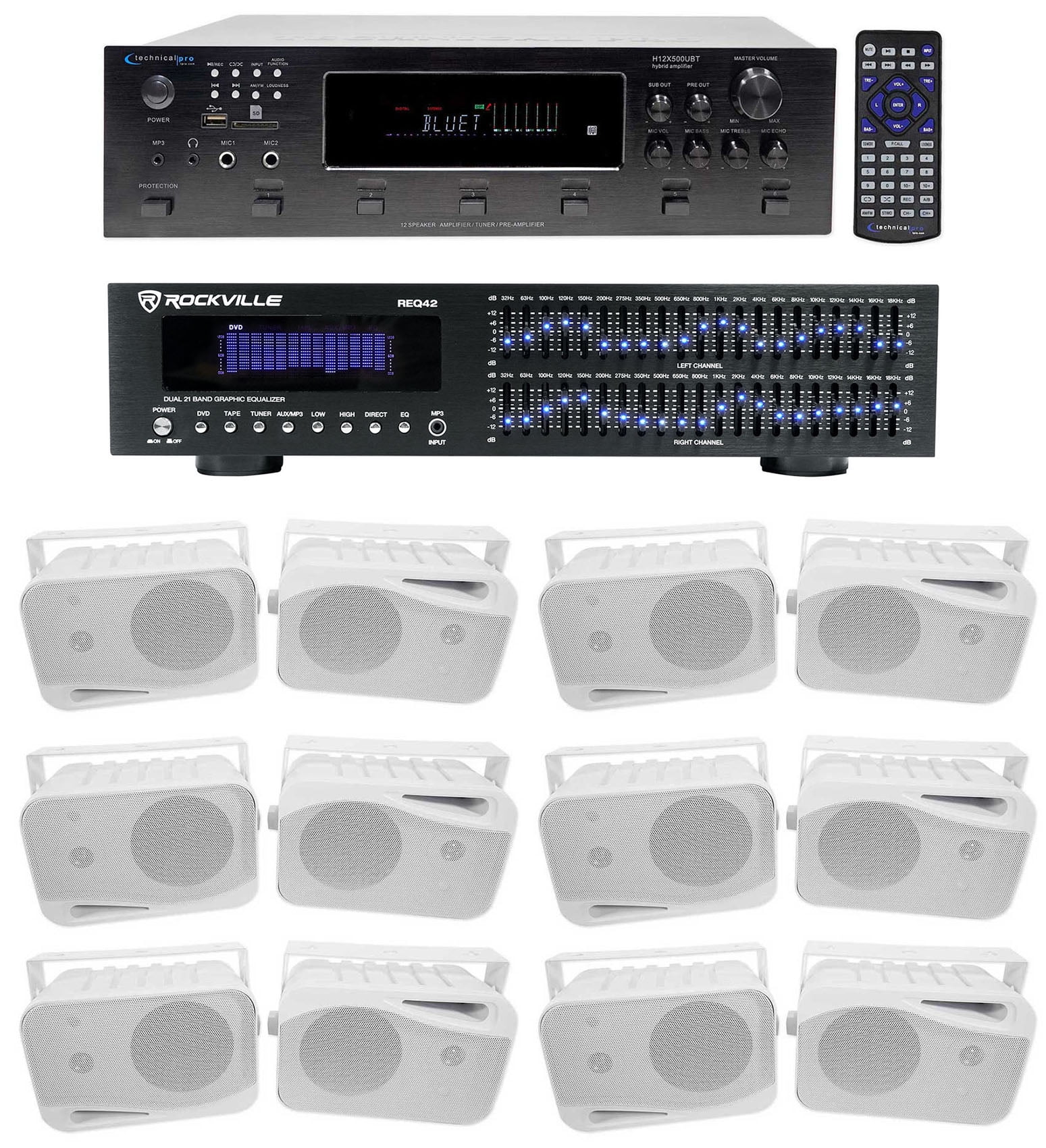 Technical Pro 6000w 6-Zone, Home Theater Bluetooth Receiver+(12) 4" Speakers+EQ