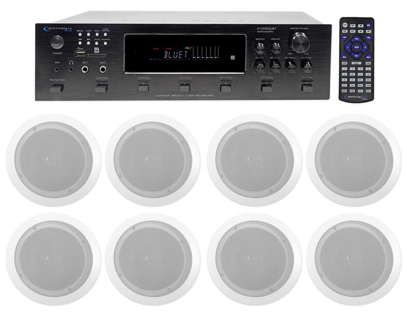 Technical Pro 6000w (6) Zone, Home Theater Bluetooth Receiver+(8) 6.5" Speakers
