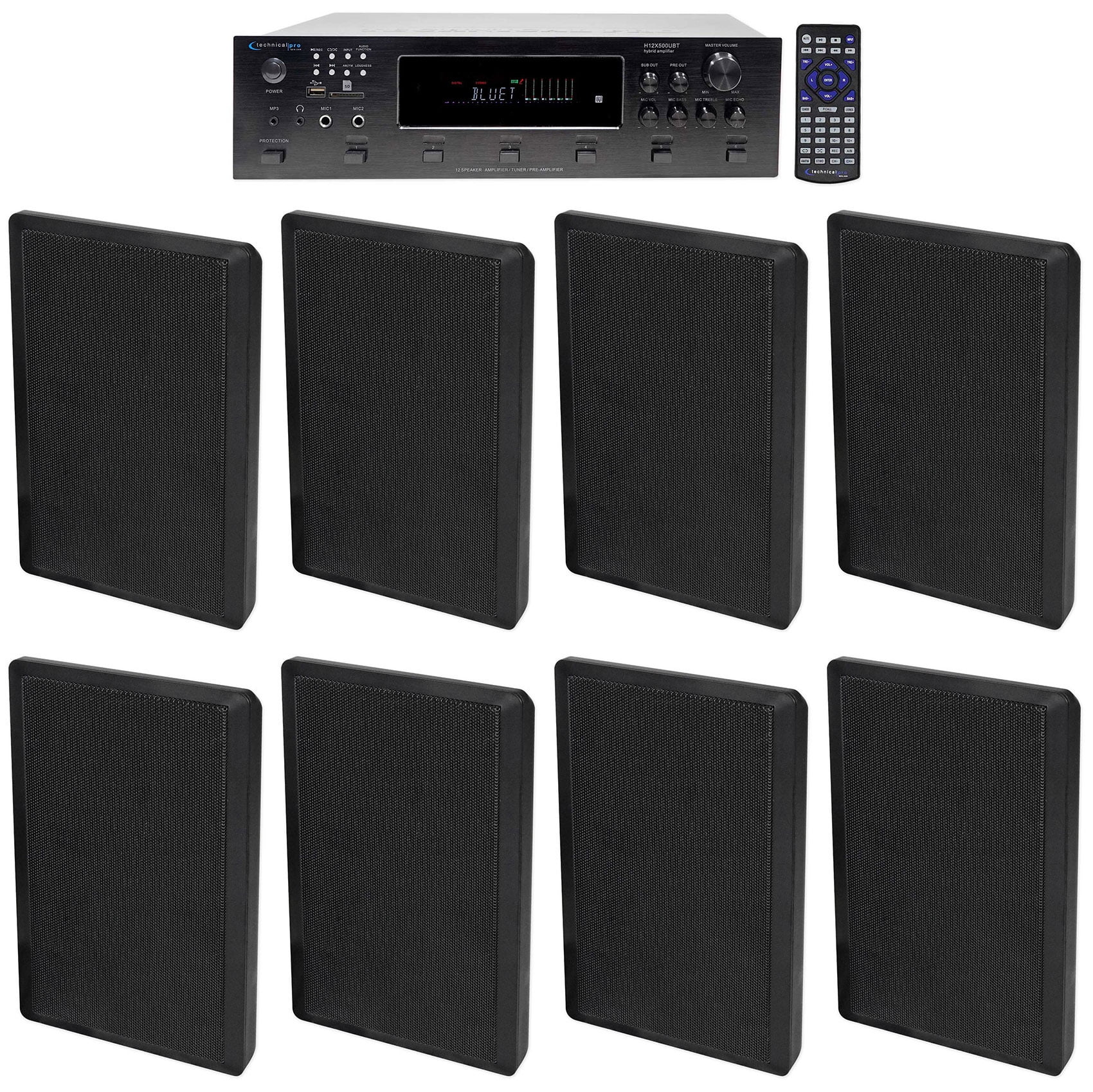 Technical Pro 6000w 6-Zone Home Theater Bluetooth Receiver+8) Slim Wall Speakers