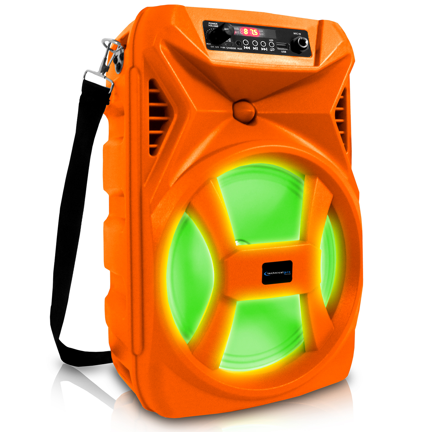 Technical Pro 8 Inch 500 Watts Portable Bluetooth Speaker with Woofer & Tweeter, Festival PA LED Speaker with Bluetooth/USB Card Inputs, True Wireless Stereo, 30 Feet Bluetooth Range(Orange) - image 1 of 7