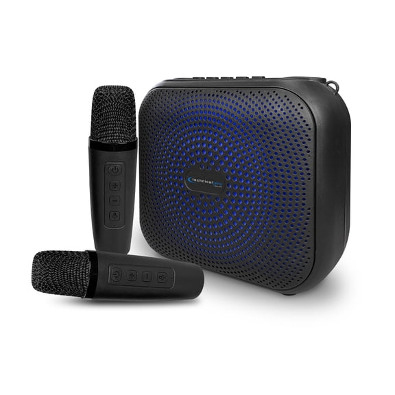 Technical Pro Rechargeable 8"' Bluetooth Karaoke Speaker with LED Glow Wall & Dual Wireless Microphone Black