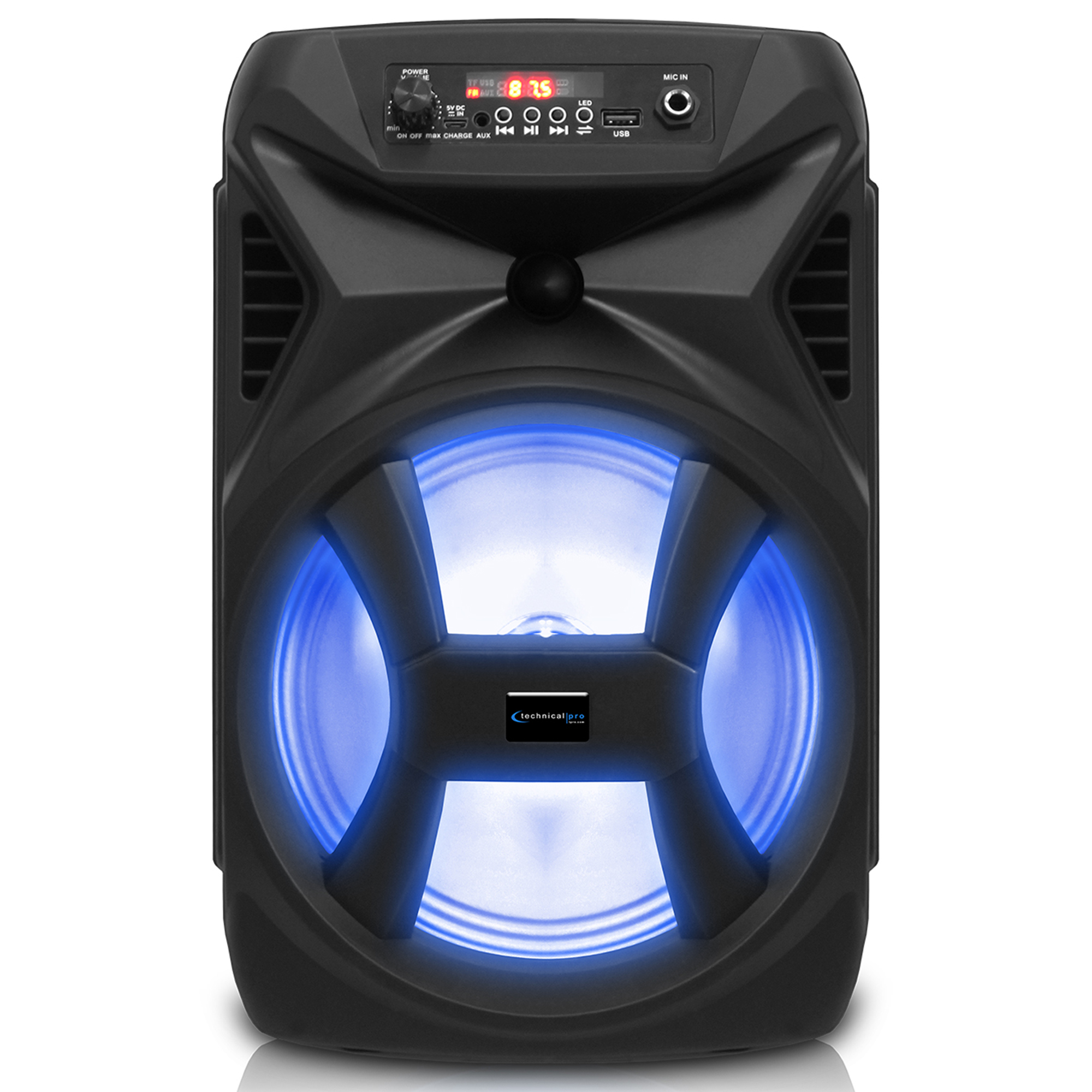 Technical Pro 8" Portable 500 Watts Bluetooth Speaker w/ Woofer and Tweeter, Festival PA LED Speaker, USB Card Input, - image 1 of 7