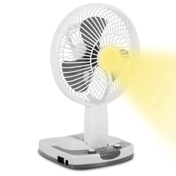 Technical Pro Adventure Series Rechargeable Portable Fan with LED Work Light, USB Power Bank & Adjustable Tilt for Desk or Wall Mount Use