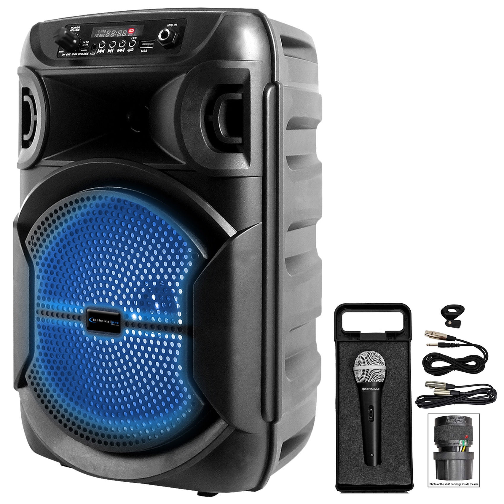 Technical Pro BOOM8 Rechargeable 8" LED Party Speaker w/Bluetooth/USB+Microphone