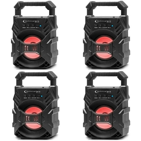 Technical Pro Bluetooth Speaker Portable Rechargeable Compact LED USB FM TF 4 Qty