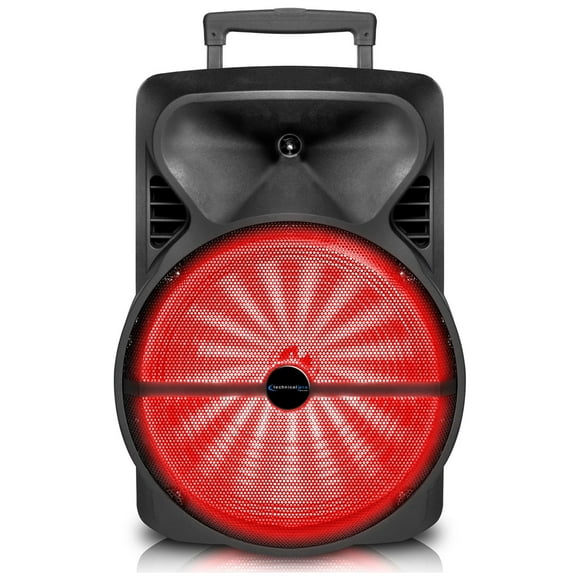 Technical Pro Built-in Microphone Wireless Bluetooth Portable Speaker with Top Carry Handle and Wheels, Black, TPPB1402