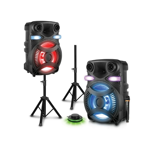Technical Pro CLUB15 15" Rechargeable Bluetooth Speakers+Stands+Remote+Mic+Light