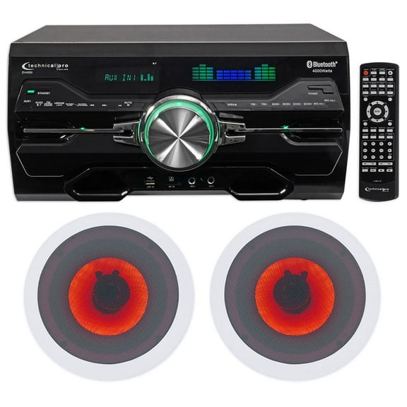 Technical Pro DV4000 4000w Home Theater DVD Receiver+6.5" LED Ceiling Speakers