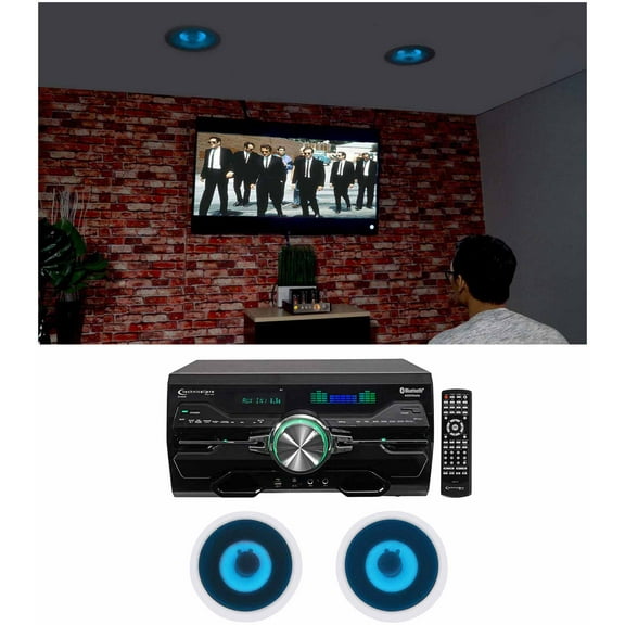 Technical Pro DV4000 Home Theater DVD Receiver+(2) 8" Blue LED Ceiling Speakers