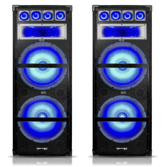 Technical Pro Dual 15" 7 Way 3600W Passive Speaker Cabinets with LED Lights, Black, 2 Count